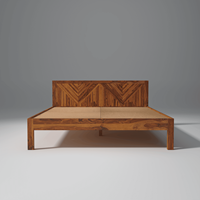 Lit sans rangement en teck massif, design moderne, finition miel clair, mobilier de chambre de haute qualité