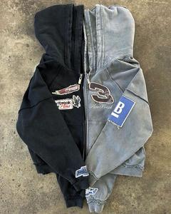 Custom Zip-Up <b>Hoodie</b> Polyester/Cotton Heavyweight Winter Breathable Distressed Patch Embroidery Double Hood <b>Hoodie</b> - Product Image 5