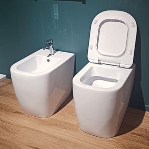 Vaso da pavimento in ceramica bianca lucida con Design posteriore a parete 1 confezione per servizi igienici - Product Image 4