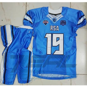 ชุดอเมริกันฟุตบอลพิมพ์ระเหิดปักโลโก้ที่กำหนดเองผ้าแห้งเร็วทำในปากีสถาน - Product Image 1