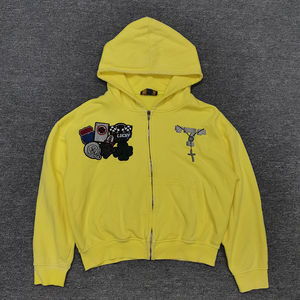 เสื้อฮู้ดดี้ทรงบ็อกซี่แบบสวม ซิปหน้า ตัวใหญ่ ปักลายตัวอักษร ล้างสีแบบแอซิดวอช ทรงครอป สำหรับผู้ชาย - Product Image 1