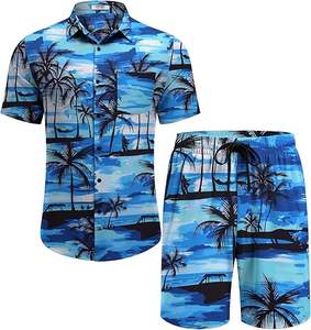 Conjunto de 2 Piezas de Ropa Hawaiana para Hombre, Camisa de Manga Corta con Botones y Pantalones Cortos, Trajes Deportivos de Playa - Product Image 1
