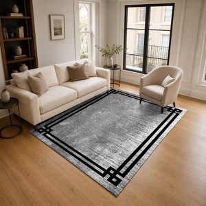 Alfombra de Chenilla Lavable a Máquina con Estampado Digital Tradicional Anatolia en Gris Carbón, Antideslizante, Modelo LXDP-0079 de RUGS DEPOT, Venta al Por Mayor - Product Image 2