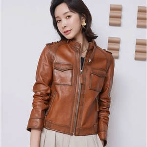 Chaqueta de cuero de invierno estilo callejero de piel de vaca para mujer, abrigo de moda para mujer con relleno de algodón, tela estampada, precio de tamaño Regular - Product Image 2