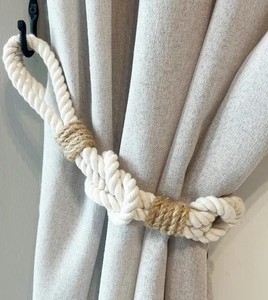 Attache de rideau en corde nautique, coton blanc et jute, porte-nœud - Product Image 3