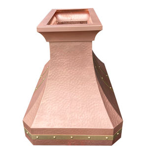 <span class=keywords><strong>Hotte</strong></span> de cuisine architecturale en cuivre martelé à la main, de style européen classique, en forme de cloche, à montage en îlot au plafond, avec sangles en laiton - Product Image 4