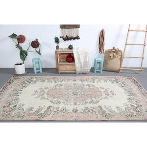 Turkish Vintage Rug, 4.9x10.1 ft Rug, Pink <b>Brown</b> Patchwork <b>Wool</b> Rug - Product Image 1