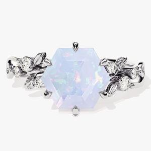 Bague de fiançailles classique faite à la main en argent sterling 925 avec pierre précieuse opale, style tendance, bijoux certifiés pour femmes - Product Image 1