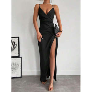 Vestido de Crepé con Tirantes y Cuello Cruzado para Mujer de Jane's, con Detalle de Abertura, Elegante Vestido Maxi sin Mangas para Fiestas Nocturnas y Uso Casual - Product Image 2