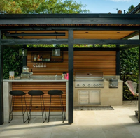 Cuisine extérieure modulaire en acier inoxydable, abri de cuisine extérieur résistant aux intempéries, armoires de cuisine extérieure avec barbecue, télécommande, cuisine extérieure avec toit