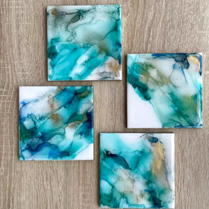 Jewel <b>Crystal</b> Epoxy Resin <b>Coasters</b> with Abstract Sea Round Letters and Painted Model Waterproof Customizable for Wedding Gifts - Product Image 3