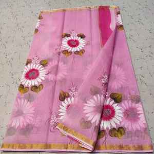 Haute sur demande Floral peint à la main doux Kota Doria Saree avec chemisier en soie d'art pour les femmes usage décontracté Saree d'Inde - Product Image 1