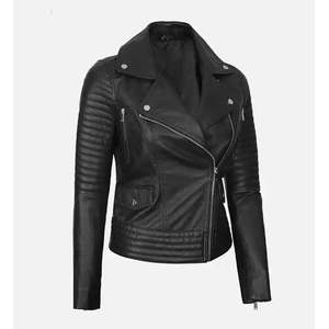 Chaqueta de Motera Asimétrica Negra de Cuero Sintético para Mujer, Reversible con Forro de Satén Suave - Product Image 2