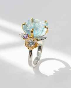 Anillo de Promesa de Aguamarina Tallada, Certificado IGI, Joyería de Boda y Compromiso, Lujoso y Elegante para Uso Diario con un Diseño Clásico y Atemporal - Product Image 3