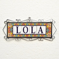 Plaque de porte brillante sur mesure Carreau de céramique artisanal de style espagnol moderne avec décorations de chiffres en lettres 3D pour intérieurs