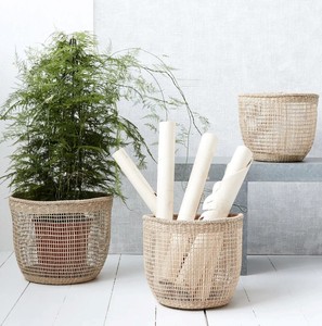 Panier de rangement rond tressé en fibre naturelle panier de rangement en jonc de mer panier porte-plante en paille pour décor maison panier à linge en jacinthe d'eau en rotin - Product Image 1