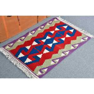 2.2x3.3 ft Rug, Vintage Turkish Small Rug, <b>Red</b> Kilim <b>Wool</b> Rug - Product Image 2