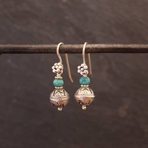 Pendientes de gota de piedras preciosas turquesas tradicionales, hermosos pendientes de plata chapados en oro, regalos de joyería, pendientes de plata bohemios para ella - Product Image 1