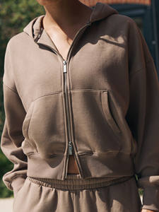 Sweat à capuche surdimensionné pour femme personnalisé, 100% coton molletonné, épaules tombantes, fermeture éclair, sweat à capuche OEM ODM - Product Image 4