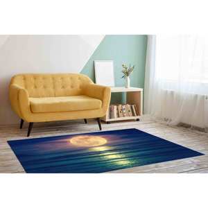 Alfombra con Diseño de Paisaje Marino, Alfombra con Diseño de Luna, Alfombra Contemporánea con Paisaje Marino, Alfombra Estampada, Alfombra Suave No Tejida - Product Image 1