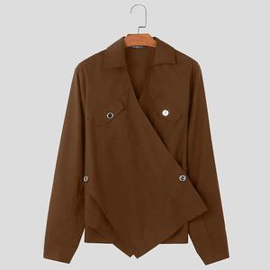 Chaquetas informales de manga larga de lana de Color sólido de alta calidad para hombre, moda de otoño, ropa de calle, prendas de vestir exteriores, diseños irregulares con solapa - Product Image 3
