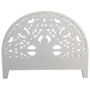 Hand Carved Half Moon Bed Headboard White Wash Flower <b>Wall</b> Decor <b>Lighted</b> Adjustable Height Craftsman Design Apartment Bedroom - Product Image 5
