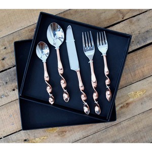 Modern Fabulous Hammered Handle Steel Cutlery Set Portugal Western Rose <b>Gold</b> Fork Spoon for Dining Flatware Sets - Product Image 2