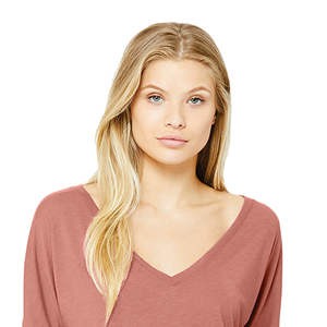 65% Poly 35% Viscose 32 simple 3.7 oz Mauve T-Shirt femme ample col en v avec ourlet inférieur incurvé subtil coton - Product Image 4