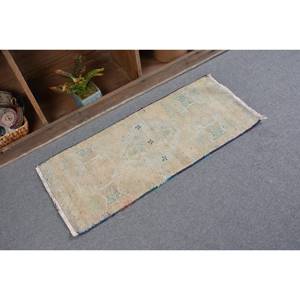 Vintage 1.5 X 3.3ft Beige Turkish Wool Rug Handmade Large Area Rectangle Patchwork Design for Living Room Latex Backing Abstract - Product Image 2