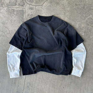 T-shirt à manches courtes double couche en jersey 100 % coton, anti-rétrécissement, avec impression en relief, style streetwear, effet gaufré délavé, thermique, personnalisable avec logo OEM - Product Image 1