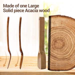 Cuillères de cuisine en bois Ensemble d'ustensiles de cuisine pour la cuisine, 5 pièces Cuillère en bois d'acacia Ustensiles de cuisine essentiels pour l'appartement Tourne en bois - Product Image 4
