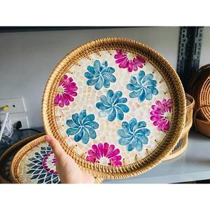 Panier de rangement artisanal en nacre, petit plateau à fruits et assiette à dîner, bateau à sushi en bambou tressé, décoration d'intérieur en provenance du Vietnam - Product Image 4