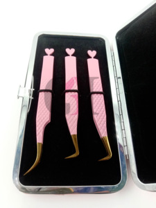 Professionnel 90 Degrés Rose Poudre Revêtement Incurvé Arrière Coeur Conception En Acier Inoxydable Extension De Cils Pince À Épiler Outils De Beauté - Product Image 3