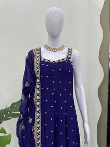 Comprar Ropa Étnica India patrón diferente nuevo color gran estilo largo Anarkali estilo Salwar con juego Dupatta a juego a baja tasa - Product Image 4