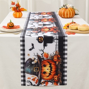 2025 Halloween chemin de Table citrouille épouvantail noir chauve-souris nappe Thanksgiving vacances noir blanc Plaid chemin de Table - Product Image 6