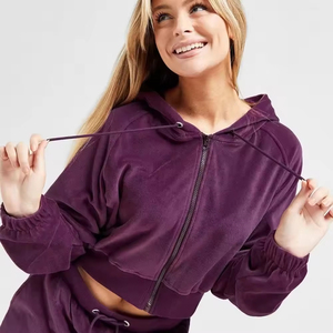 เสื้อฮู้ดครอปซิปเต็มตัวสำหรับผู้หญิงรุ่นใหม่ล่าสุด ผ้าถักสำหรับฤดูหนาว กันยับ ระบายอากาศได้ดี เป็นมิตรต่อสิ่งแวดล้อม มีซับใน พร้อมโลโก้ด้านหน้า สไตล์สตรีทแวร์ - Product Image 1