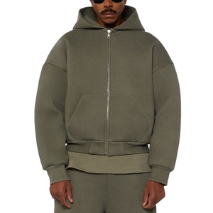 เสื้อสเวตเตอร์แบบมีฮู้ดสำหรับผู้ชายเสื้อสเวตเชิ้ตโอเวอร์ไซส์เปิดไหล่สีเขียวมะกอกแบบมีซิปรูดขึ้นสำหรับทุกเพศ - Product Image 1