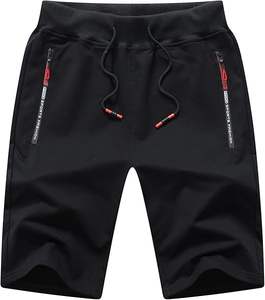 Pantalones cortos atléticos de algodón 100% para hombre, patrón sólido teñido liso, estilo informal ecológico con bolsillos con cremallera - Product Image 5