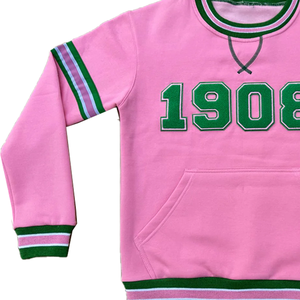 Sweat-shirt à col rond en chenille rose respirant pour 1908 lettre rayures vertes manchette côtelée anti-rétrécissement anti-rides imprimé en 3D - Product Image 3