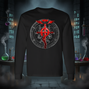 Camiseta Promocional de Manga Larga Estilo Vintage con Círculo de Transmutación Retro y Símbolos Místicos - Product Image 3