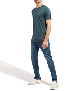 Hommes à manches courtes col rond 80% coton 20% polyester couleur vert complet pull gym wear hommes T Shirt - Product Image 2