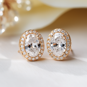 Pendientes Clásicos con Diamantes Cultivados en Laboratorio VVS Moissanite para Mujer, Chapados en Oro de 14k, Certificados por IGI, Corte Ovalado - Product Image 2