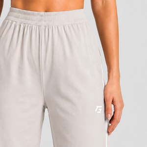 Pantalones de Mujer de Cintura Alta y Pierna Ancha con Rayas Minimalistas, Transpirables, Casuales, con Estampado Formal en Color Blanco Hueso - Product Image 5