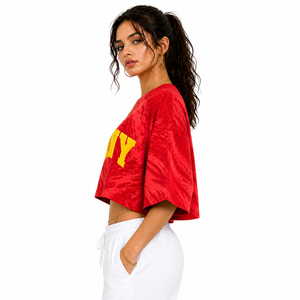 Loose Fit Oversized Crop <b>Top</b> Women Chenille Embroidery Cotton T Shirt Cropped Streetwear Casual Summer Fashion <b>Top</b> - Product Image 5