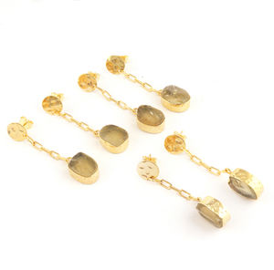 Trendy minimalist natural raw citrine gold plated hammered stud dangle <b>earrings</b> paperclip link <b>chain</b> birthstone <b>earrings</b> jewelry - Product Image 6