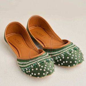 Gorgeous Dressed Rich Bottle Green Velvet <b>Khussa</b> Anti-Slippery Non-Slip Sole All-Day Comfort Faux Leather Lining - Product Image 1