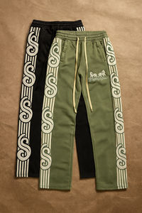 Ensemble survêtement homme streetwear patchwork personnalisé, coton délavé, appliqué brodé, pantalon de survêtement et sweat-shirt à capuche court - Product Image 3