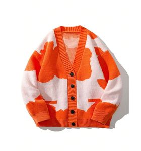 Pull homme motif abstrait orange blanc col rond doux pull en tricot décontracté hiver mode confortable - Product Image 2