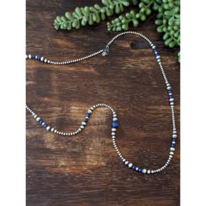 Collier style Navajo en lapis-lazuli et perles d'eau douce, avec chaînes en argent sterling en forme de boule/ancrage/chiffre, design perlé tendance pour cadeaux - Product Image 2