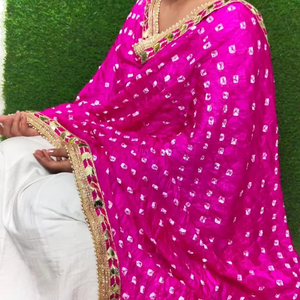 Rajasthani Bandhani Bandhej Dupatta for Women | Bohemian Solid Color <b>Lace</b> Indian Wedding Partywear | Ethnic Return Gift Idea - Product Image 1